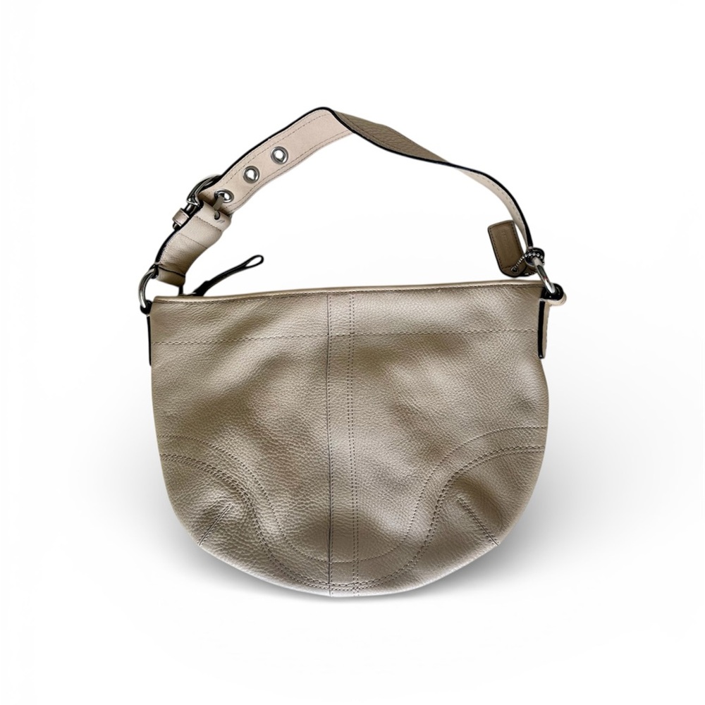 Coach Pebbled Leather Hobo Shoulder Bag | Beige Neutral | Authentic